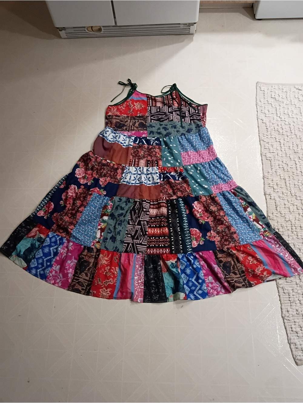 Women’s Multi-Color Patchwork Sundress - Cute Tiered Summer Dress